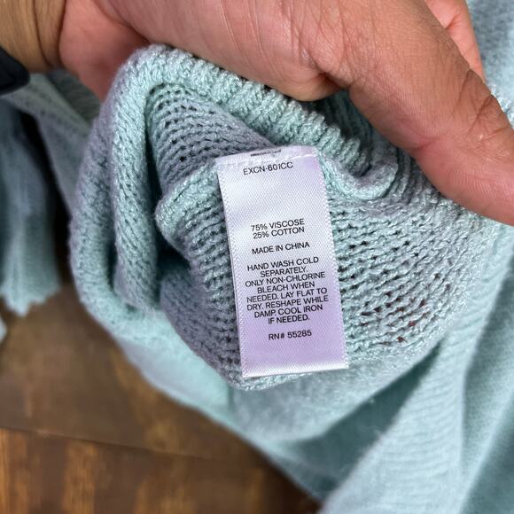 Express Womens Sweater Blue 3/4 Bell Cut Out Sleeve Knitted High Low XSmall - Picture 7 of 12